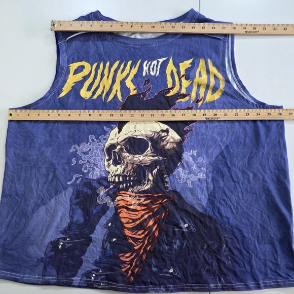 Punks Not Dead Tank Top Mens 2XL Purple Skull Graphic Biker Stretch Unbranded - Picture 3 of 10